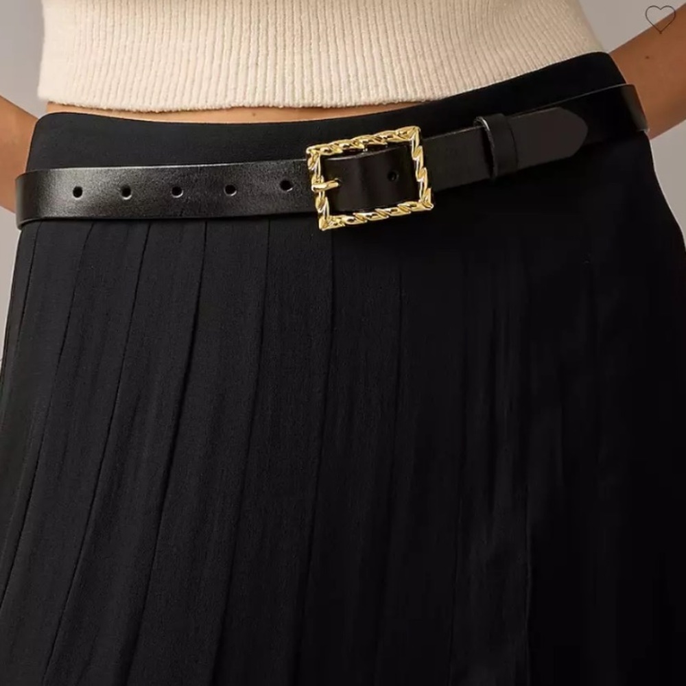 NWT J Crew gold twist buckle black leather belt Sz L